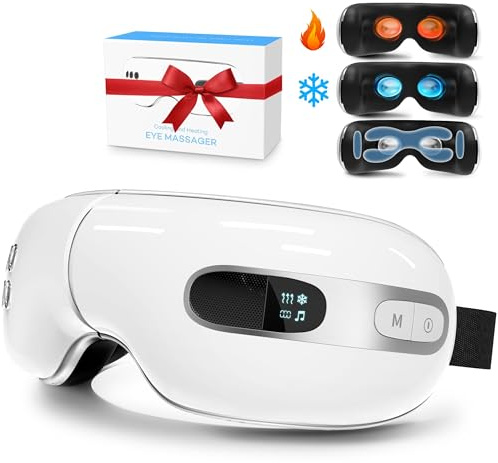 BOQUBOO Masseur oculaire avec chaleur et refroidissement, Masque pour les Yeux Rechargeable avec Vibration, compression de l’air, Fonction chaud et froid, musique, Cadeaux idéaux pour femmes/hommes