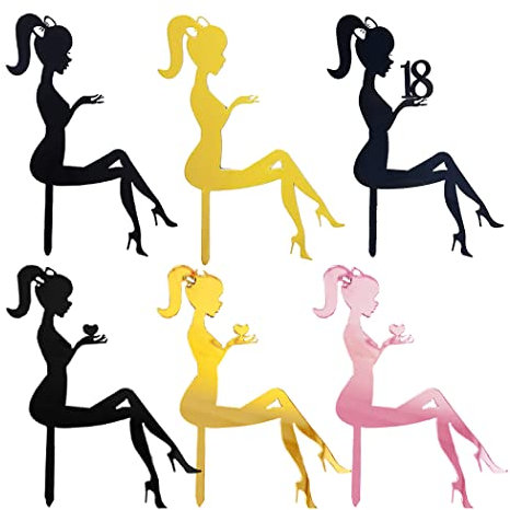 Borsgye 12 PCS High Heel Girl Cake Toppers Sitting Girl Silhouette Acrylic Cupcake Topper Happy Birthday Cake Topper Engagement Cake Toppers Decorations for Various Birthday Party Anniversary