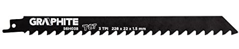 GRAPHITE Säbelsägeblatt, Bajonett-Sägeblätter, HM, 228 x 22 x 1,5 mm, 3TPI, Zahnteilung 8,5 mm, für Porenbeton, rote Ziegel, Faserzement, Glas, faserverstärkte Kunststoffe, abrasive Materialien