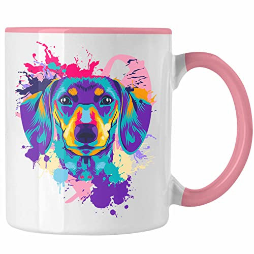 Trendation - Dackel Tasse Geschenke Dachshund Rauhaardackel Lustig Bunter Hund (Rosa)