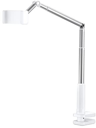 JSAUX Handy Halter mit justierbarem langem Arm für Schreibtisch & Bett, Handystütze, Mobil-Ständer, Handyhalter, Handy-Ständer, Telefonhalter kompatibel mit iPhone 15/15 Pro/15 Plus/14 etc. [Weiß]