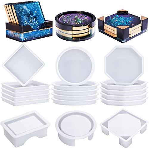 LET'S RESIN 18 Pcs Moule Silicone Resine Epoxy, Moule Dessous de Verre Resine Epoxy, Moulle Dessous de Verre Resine Epoxy la Décoration de la Maison
