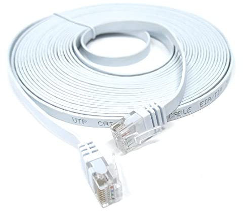 DRUT 6m FLAT CAT6 RJ45 Ethernet LAN Patch Cable Low Profile GIGABIT Full Copper 32AWG Lead Allows Up to 1000Mbps Speed 20ft White
