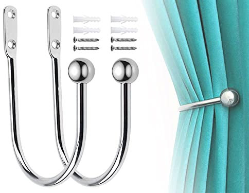 Hitopin 2 Stück Metall Vorhänge Raffbügel, Metall Schwarz Raffhalter, Gardinenhalter, U-Form Vorhanghalter,Vorhang Raffhalter, Verwendet für Dekoration Vorhänge, Schlafzimmer, Küche (Silber)