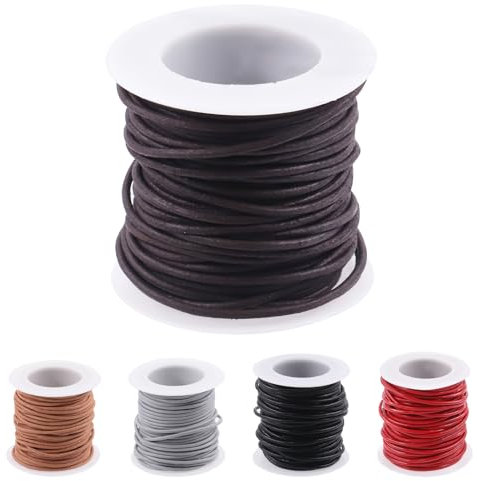 Rustark Bobina di cordoncino rotondo in pelle morbida, 10 m x 2 mm, per collane, bracciali, lacci delle scarpe, artigianato, creazione di gioielli