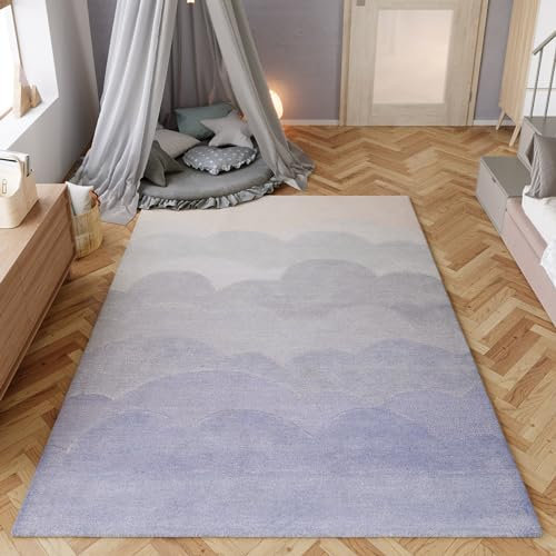 Wecon Home Moderner Kurzflor Kinderteppich mit Wolken Motiven von Smart Kids für das Kinderzimmer – Mika (70 x 140 cm, blau)