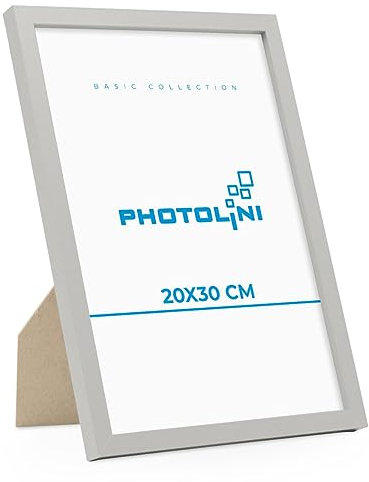 PHOTOLINI Bilderrahmen 20x30 Silber MDF-Holz Poster-Bilderrahmen 30x20 cm, bruchsicheres Acrylglas, zum Aufhängen & Aufstellen, extra Zubehör - für Fotos & Poster