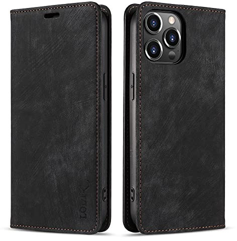 LOLFZ Wallet Case for iPhone 15 Pro 6.1, Premium Slim PU Leather Case Card Slots Stand Function Magnetic Protective Flip Case Cover Compatible with iPhone 15 Pro - Black