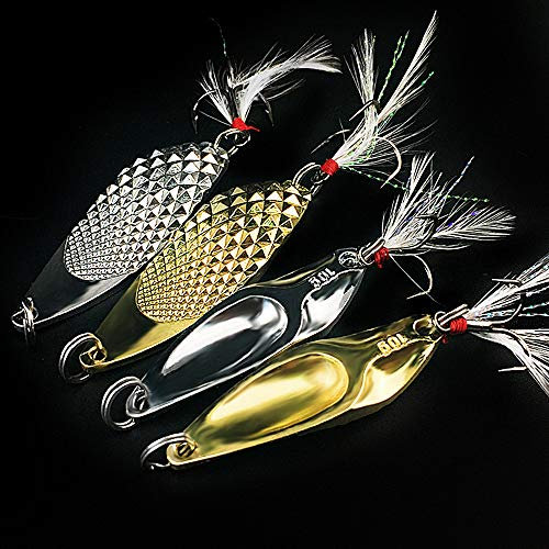 OriGlam Fishing Lures Metal Spoons, 4pcs Stainless Steel Hard Baits Jigs for Bass Walleyes Trout, 3D Realistic Design, Freshwater and Saltwater, Gold/Silver, 6.4cm/7.5cm