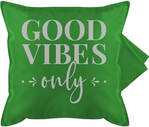 Shirtracer Kissenbezug - Statement Kissen mit Sprüchen - Good Vibes only Lettering - 50 x 50 cm - Grün - Bedruckte+Kissen+mit+Spruch Spruch kissenhülle für Couch sprüche sofakissen Bedruckt spruechen