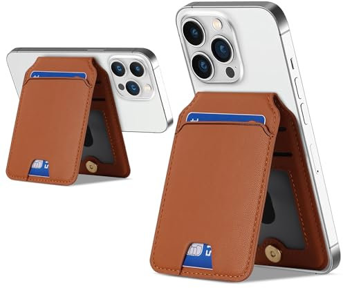 AFARER Magnetischer Handy Kartenhalter für MagSafe,Handy Kartenetui kompatibel mit MagSafe Wallet mit verstellbarem Stand,Leder Wallet Ständer für iPhone 16 15 14 13 12 Series,Braun