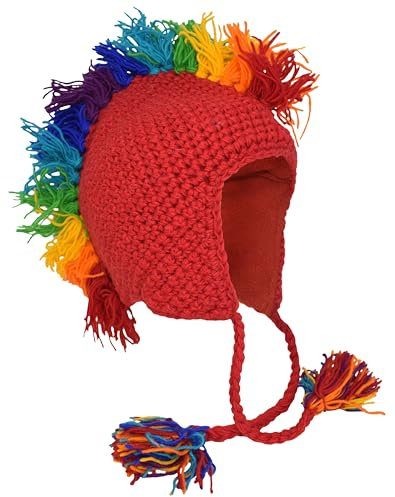 Gheri Herren Mohawk-Mütze aus schwarzer Regenbogenwolle, roter Regenbogen