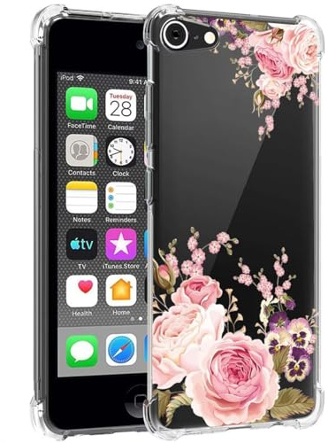 Jhxtech Schutzhülle für iPod Touch 6 / Touch 5 / Touch 7 Mädchen Damen, dünn, stoßfest, klar, Blumenmuster, weich, flexibel, TPU, Schutzhülle für iPod Touch 7, Rosenblüte
