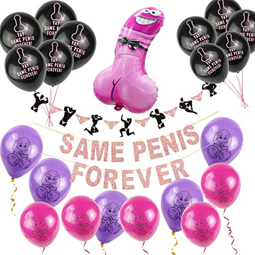 XZEIT Same Penis Forever Banner, SAME PENIS FOREVER Deko Set, Junggesellenabschied Party Pack, Glitter Briefe Hen Party Deko Bachelorette Party Accessoires für Brautdusche Hochzeit Verlobung Glitzerb