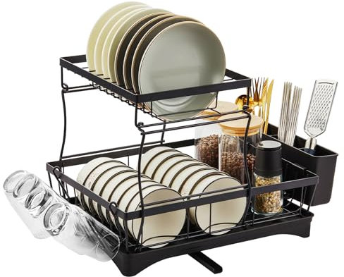 Stanew Escurreplatos Acero Inoxidable Cocina,de 2 Niveles Escurridor de Platos para Fregadero, Estante de vajilla, Estante de Tazas