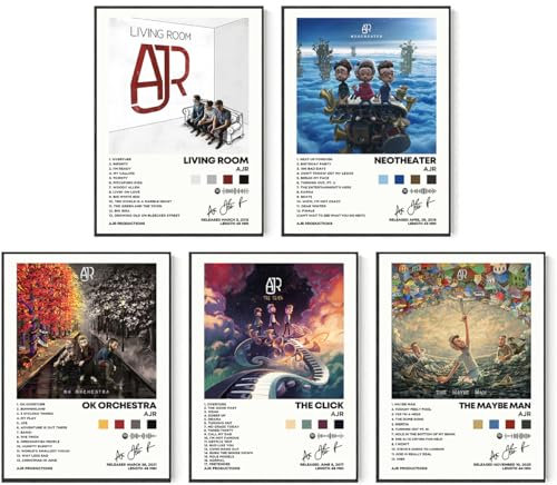 AJR Albumcover-Poster, limitierte Poster, Druck, Rapper, Musikposter, Leinwand, Wandkunst, Zimmer, ästhetisch, 5er-Set, für Teenager und Mädchen, Wohnheim-Dekoration, 20,3 x 25,4 cm, ungerahmt