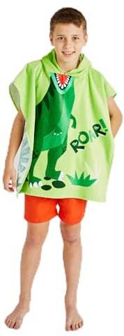 Catherine Lansfield Kinder-Dinosaurier-Kapuzenhandtuch, Poncho, 60 x 120 cm, Grün