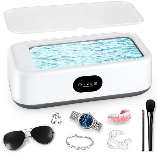 Nettoyeur Ultrasons 640ML, 49KHz Ultrasonic Low Noise Cleaner, avec 3 Minuteries Numériques, pour Bijoux, Dentier, Montres, Lunettes, Tête de Rasoir