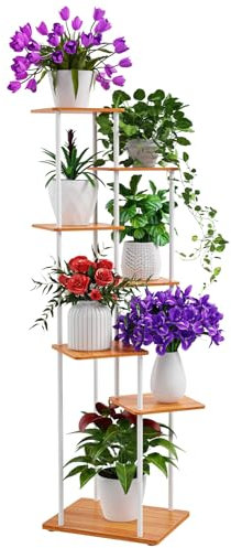 ALTORICO 7 Niveaux Support pour Plantes, 130 cm, Étagère pour Plantes en Métal Bois, Porte Plantes D'intérieur pour Plusieurs Plantes, Support Pot de Fleur le Balcon du Jardin, Salon, Bureau, Blanc