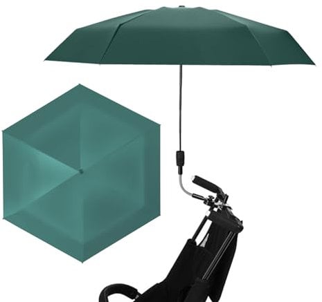 Liuyoyo Beach Chair Umbrella Clip on Stroller Parasol, 35.4in Umbrella with 360 Degree Adjustable Universal Clamp for Bleacher, Patio, Fishing, BBQ Parties, Trolley, Bike, Wheelchair, Chair(green)