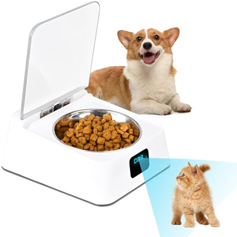 Goshyda Automatic Pet Feeder, Infrared Sensor Lid Opening Smart Dog Cat Feeder with Removable Food Bowls, Digital Display, Prevent Food Pollution, Battery Powered