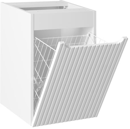 Lomadox Badezimmer Unterschrank 40 cm mit Wäschekorb weiß gerillte Front Badschrank hängend B/H/T ca. 40/57/39 cm