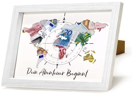 Weltkarte Geldgeschenk Bilderrahmen, Reise Geld Geschenk Verpackung, Hochzeitsgeschenk Geld, Reisekasse Urlaubskasse Deko, Personalisiertes Geldgeschenk für Brautpaar, Weltenbummler, Reisen, Urlaub