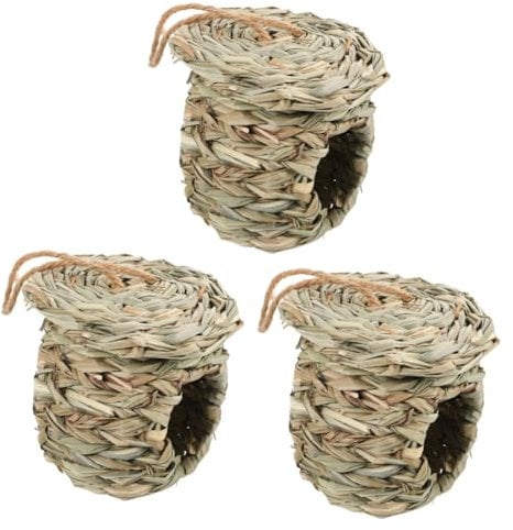 Yardwe 3pcs Handwoven Straw Robin Bird House Outdoor Hanging Nest Box for Birds