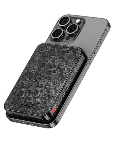 sharge CarbonMag (10K) Power Bank 10000mAh Magnético para MagSafe y Qi2, Batería Externa Ultradelgada y Ultraliviana de Fibra de Carbono con Entrada/Salida USB-C de 20W para 16/15/14/13