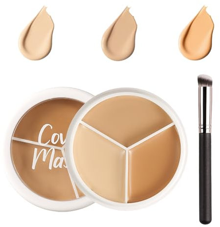 Concealer, 3 Farbnuancen Concealer mit Concealer Makeup Pinsel, Tri-Color Concealer Palette zur Abdeckung von Dunkle Augenringe und Gesicht Makeln (01, 1 Stück)