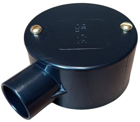Black 20mm PVC Conduit Box 1 Way Terminal Box with Lid and Screws - Pack of 1