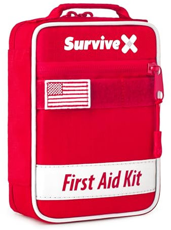 SurviveX Kleines Erste-Hilfe-Set für Auto, Reisen & Zuhause – Notfall-Set für Wandern, Camping, Rucksackreisen und Outdoor – inklusive Reißverschluss-Stich-Wundverschlussstreifen – FSA HSA genehmigt