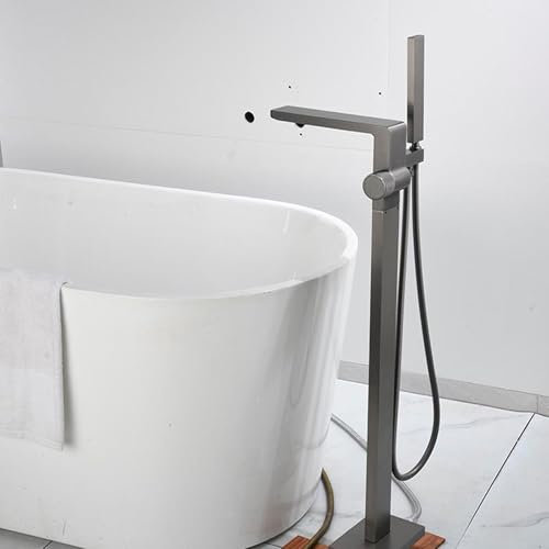 XJTNLB Robinet Mitigeur Baignoire Cascade et Douche Monotrou Gris Pistolet Mitigeur Douche Ilot Robinet de Baignoire avec Douchette