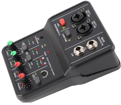 2 Channels Audio Mixer, USB Sound Mixing Console mit 48V Phantomspeisung für Musik, Recording, Home Karaoke, Internet Karaoke, stabil und kompatibel mit gängiger Audio-Software,