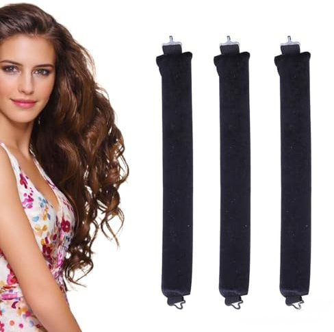 Lot de 3 bigoudis sans chaleur, Bigoudis pour la nuit, Ruban à friser Overnight Blowout, Bigoudis pour dormir, Bigoudis sans chaleur, Grand pour tous les types de cheveux (Noir)