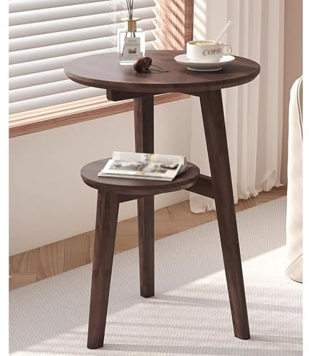 YKHAUPD Beistelltisch Rund, Couchtisch Holz, Sofa Tisch, Doppellagiger Dekotisch, Sofa-Ecktisch, Platzsparend, Geeignet für Schlafzimmer, Wohnzimmer und Arbeitszimmer（40 * 60cm）(Walnut)