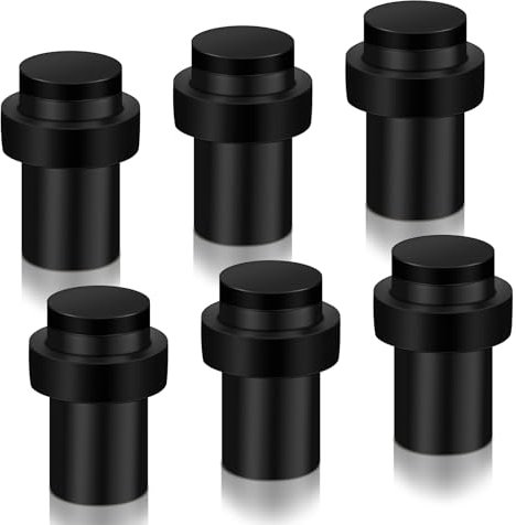 Door Stop, 50mm Black Door Stoppers for Floor Wall Mount, Rubber Door Bumper, Indoors Outdoors Doorstops, Stainless Steel Heavy Door Stopper for Skirtings, 6 Pack