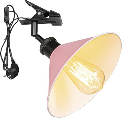 FSLiving Verstellbare Klemmlampe mit E27-Fassung,1 Packung Leselampe mit 1,8 m Kabel, Dimmbar Nachttischlampe,Schreibtischlampe für Büro Heimgebrauch - 22 * 8cm Rosa Lampenschirm- TD0603