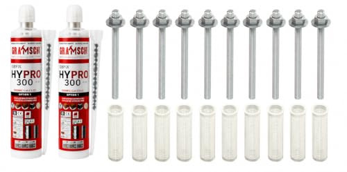 Schwerlast-Befestigungsset mit ZULASSUNG : 10x 12x160mm Ankerstangen gvz. + 1x Liquix Pro 1 + 10x 20x85mm Siebhülsen, Montagesets M6-M16 (Verzinkter Stahl, M12 x 160mm)