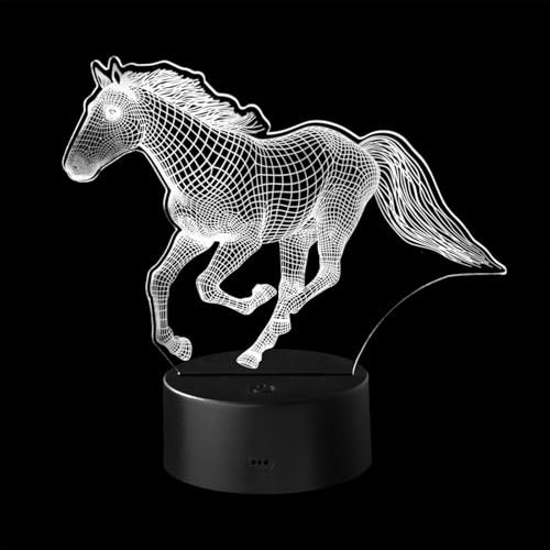 Fanimyholy Pferd Lampe, Pferd Illusion 3D Nachttischlampe, Pferd 3D Illusion Lampe, 16 Frei Schaltbare Farben, USB- und Batteriebetrieben, Licht mit Fernbedienung und Smart Touch