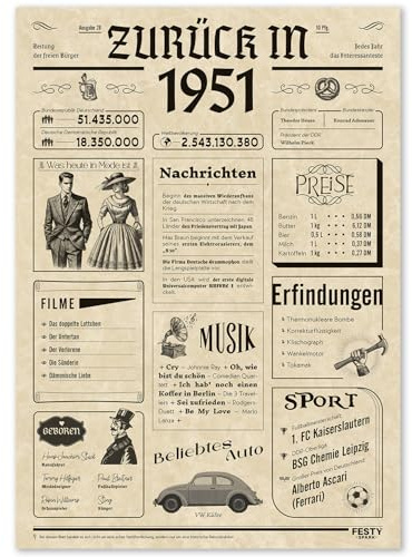 FestySpark Geschenke zum 75 Geburtstag Frau - Schöne Geburtstagskarte 75 Frau und Mann - Geburtstagsgeschenk für Männer 75 - Geburtstagsdekoration 75 Geburtstag Männer und Frauen - Karte 1951