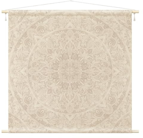 micasia Wandteppich Kunstdruck Stoffbild inkl. Holzstäbe & Seile Wanddeko - Made in Germany - Mandala Aquarell beige Wohnzimmer Schlafzimmer Wandbehang 1056 (90x90cm)