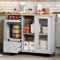 Carrito de cocina plegable grande 112 × 46 (69)×91 cm.Carrito de isla móvil con chapa de roble, estante para vino, cajón, puertas correderas de vidrio templado para estantes ajustables con ruedas de
