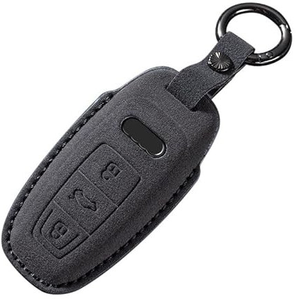 ontto Autoschlüssel Hülle Schlüsselhülle Schlüsselcover kompatibel mit Audi A3 8Y A6 C8 4K A7 C8 A8 D5 Q4 Q7 Q8 E-Tron 55 RSQ8 SQ7 2020-2025 Wildleder Schlüsselschutz Schlüsselcase 3 Tasten-C Schwarz