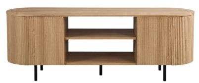 Meuble TV VAGOS – Coloris chêne Naturel – 2 Portes & 2 niches – 160 cm – Meuble TV Arrondi Design et Fonctionnel