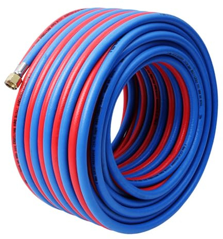 WEKONUMEX Doppel-Schweißbrenner-Schlauch, 2er-Pack 8 mm Sauerstoff-Acetylen-LPG-Doppelschlauch-Set mit M16-Messing-Anschlüssen, Rot/Blau, 5–50 m(15m)