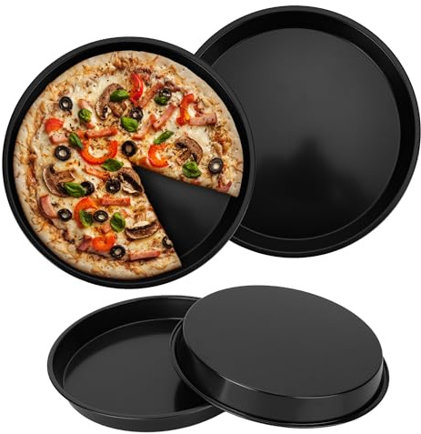 WENLISELL 4 PCS Pizza Baking Tray Non Stick, Round Pizza Pan 10 inch | Carbon Steel, Pizza Oven Trays for Baking, Oven