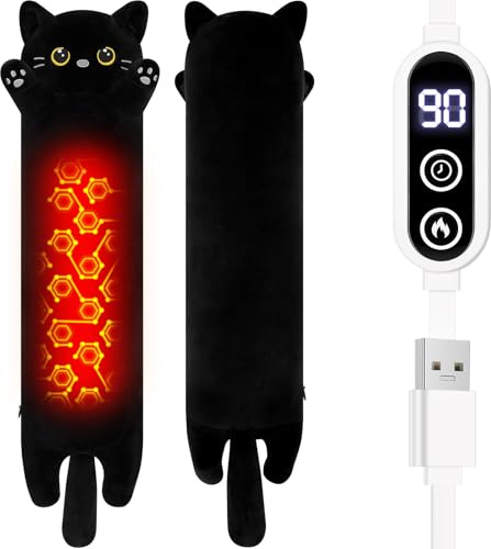 Electric Heating Pad for Period Pain Relief Heating Pad for Cramps Relief Cuddly Soft Black Cat Plush Portable Electric Heat Pad for Neck Shoulder Back Heated Pad for Unisex Heat Pad (Black)