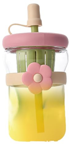 Yplkm Bouteille À Boire En Verre | Bouteille De Jus En Verre 50cl Avec Bouchon,Récipient Boisson Réutilisable Avec Paille En Silicone | pour Boire Voyage Camping Salle de Sport École Bureau