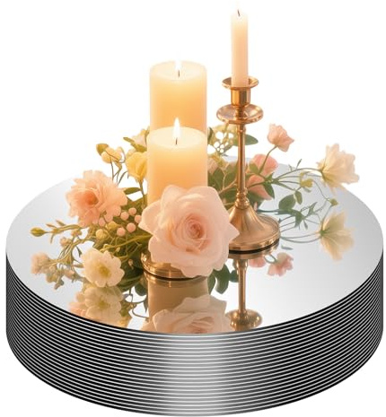 22 azulejos redondos de espejo para mesa, centros de mesa de espejo circular plano de 10 pulgadas, bandejas de espejo acrílico para velas, jarrones de flores, decoración de mesa de recepción de boda